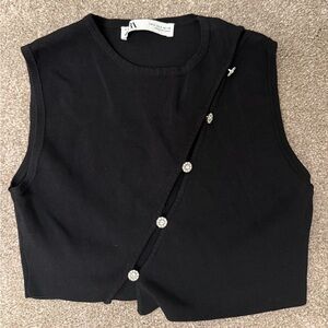 Zara Black Sleeveless Top with Sparkling Buttons